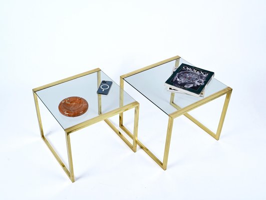 Mid-Century Italian Brass & Crystal Glass Nesting Tables, 1970s, Set of 2-JDR-1224086