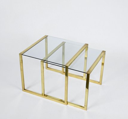 Mid-Century Italian Brass & Crystal Glass Nesting Tables, 1970s, Set of 2-JDR-1224086