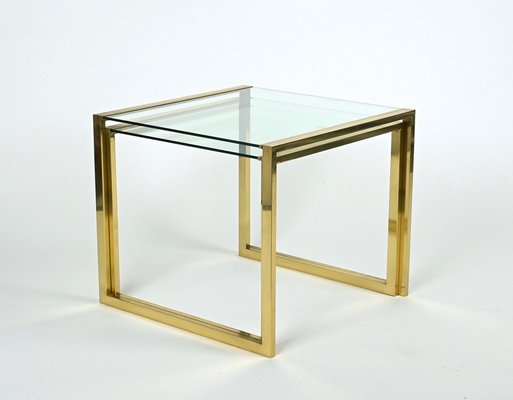 Mid-Century Italian Brass & Crystal Glass Nesting Tables, 1970s, Set of 2-JDR-1224086