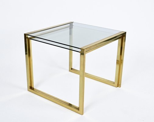 Mid-Century Italian Brass & Crystal Glass Nesting Tables, 1970s, Set of 2-JDR-1224086