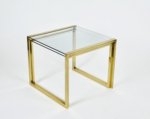 Mid-Century Italian Brass & Crystal Glass Nesting Tables, 1970s, Set of 2-JDR-1224086