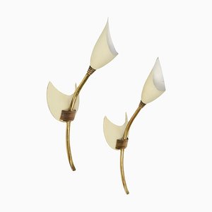 Mid-Century Italian Brass & Enamelled Aluminum Tulip Sconces from GCME, 1950s, Set of 2-JDR-1125465