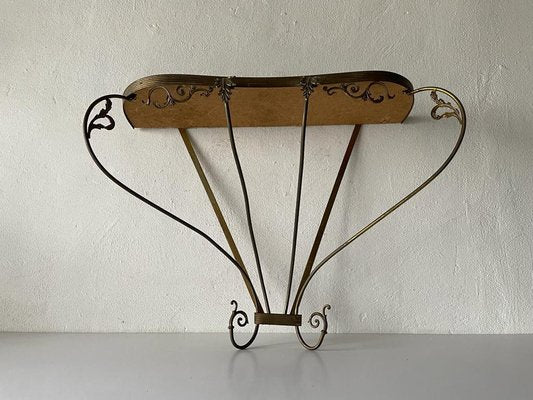 Mid-Century Italian Brass Floral Frame Floating Wall Console Table, 1950s-RDS-1147829