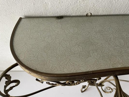 Mid-Century Italian Brass Floral Frame Floating Wall Console Table, 1950s-RDS-1147829