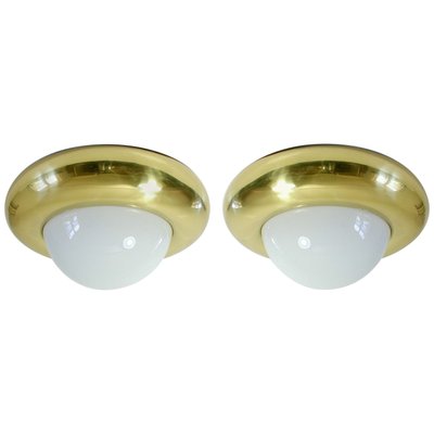 Mid-Century Italian Brass & Glass Flush Mount Ceiling Light from Valenti Luce, Milano-OE-897891