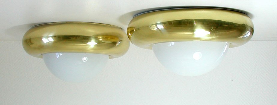 Mid-Century Italian Brass & Glass Flush Mount Ceiling Light from Valenti Luce, Milano-OE-897891