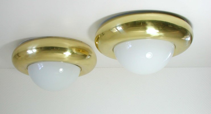 Mid-Century Italian Brass & Glass Flush Mount Ceiling Light from Valenti Luce, Milano-OE-897891