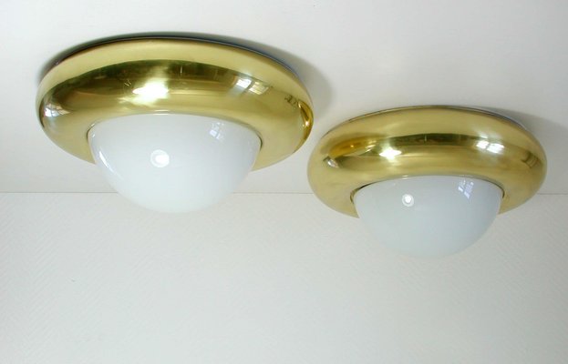 Mid-Century Italian Brass & Glass Flush Mount Ceiling Light from Valenti Luce, Milano-OE-897891