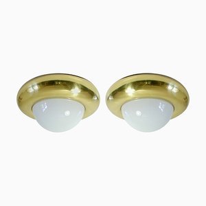 Mid-Century Italian Brass & Glass Flush Mount Ceiling Light from Valenti Luce, Milano-OE-897891