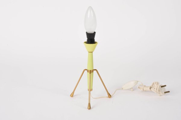 Mid-Century Italian Brass & Lacquered Metal Tripod Table Lamp, 1950s-JDR-1126326