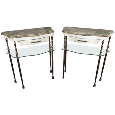 Mid-Century Italian Brass & Marble Nightstands or Side Tables, Set of 2-EUP-1168844