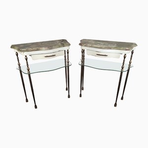 Mid-Century Italian Brass & Marble Nightstands or Side Tables, Set of 2-EUP-1168844