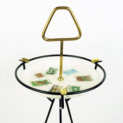 Mid-Century Italian Brass, Metal and Ceramic Tripod Floor Ashtray, 1950s-MH-1703008