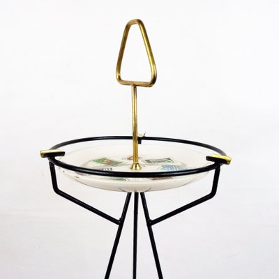 Mid-Century Italian Brass, Metal and Ceramic Tripod Floor Ashtray, 1950s-MH-1703008