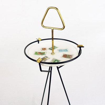 Mid-Century Italian Brass, Metal and Ceramic Tripod Floor Ashtray, 1950s-MH-1703008