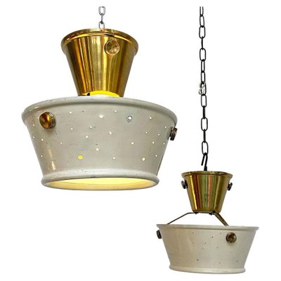 Mid-Century Italian Brass & Perforated Metal Pendant Lights from Fontana Arte, 1950s, Set of 2-GDD-1144865