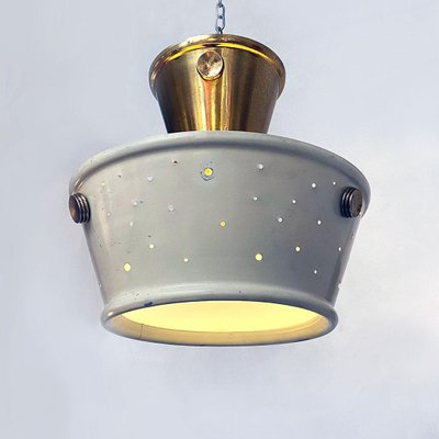 Mid-Century Italian Brass & Perforated Metal Pendant Lights from Fontana Arte, 1950s, Set of 2-GDD-1144865