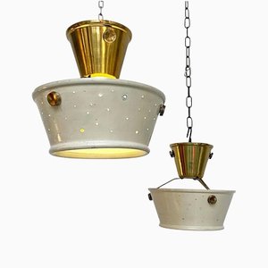 Mid-Century Italian Brass & Perforated Metal Pendant Lights from Fontana Arte, 1950s, Set of 2-GDD-1144865