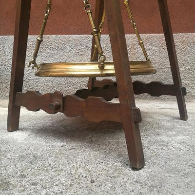 Mid-Century Italian Brass Plate and Wood Weight Scale, 1950s-GDD-1096628