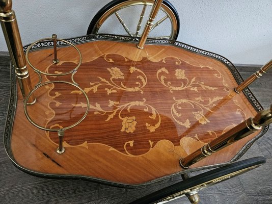 Mid-Century Italian Brass Serving Trolley in Plywood-URP-1748053