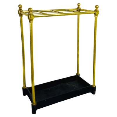 Mid-Century Italian Brass Umbrella Stand with Black Iron Base, 1950s-GDD-1120726