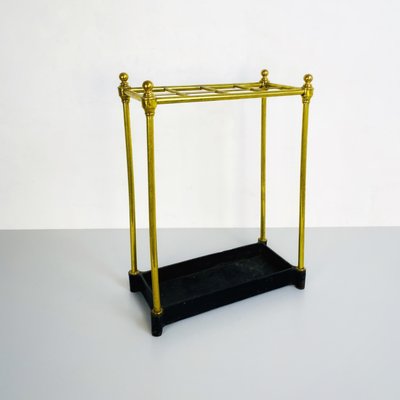 Mid-Century Italian Brass Umbrella Stand with Black Iron Base, 1950s-GDD-1120726