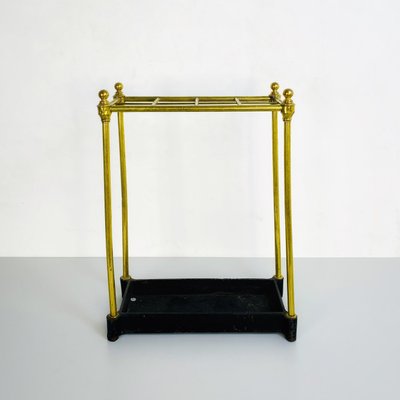 Mid-Century Italian Brass Umbrella Stand with Black Iron Base, 1950s-GDD-1120726