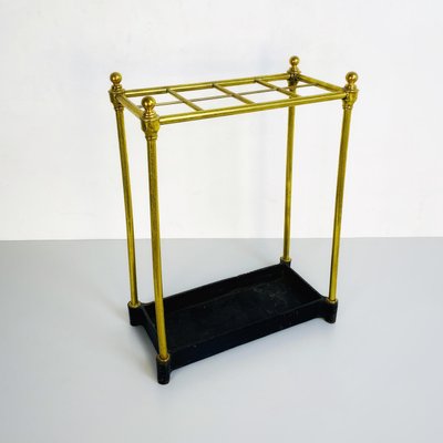 Mid-Century Italian Brass Umbrella Stand with Black Iron Base, 1950s-GDD-1120726