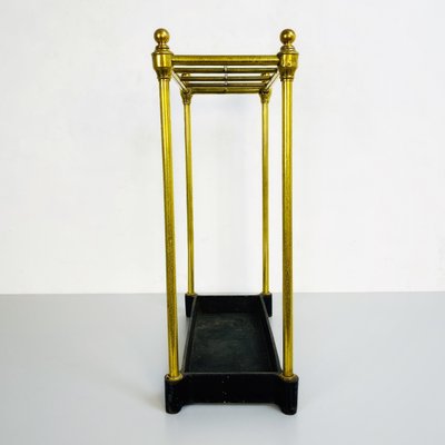 Mid-Century Italian Brass Umbrella Stand with Black Iron Base, 1950s-GDD-1120726