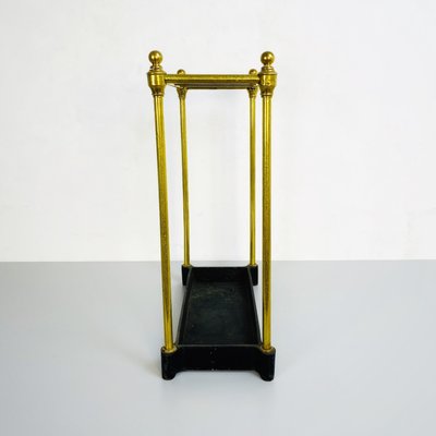 Mid-Century Italian Brass Umbrella Stand with Black Iron Base, 1950s-GDD-1120726