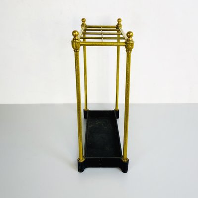 Mid-Century Italian Brass Umbrella Stand with Black Iron Base, 1950s-GDD-1120726