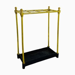 Mid-Century Italian Brass Umbrella Stand with Black Iron Base, 1950s-GDD-1120726