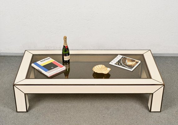 Mid-Century Italian Brass & White Formica Coffee Table, 1970s-JDR-1449585