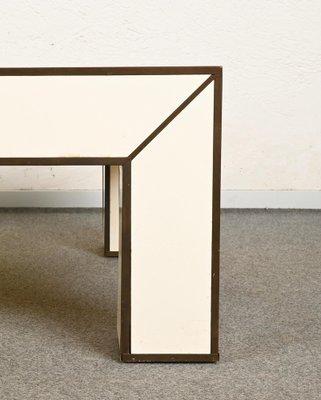 Mid-Century Italian Brass & White Formica Coffee Table, 1970s-JDR-1449585