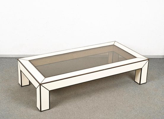 Mid-Century Italian Brass & White Formica Coffee Table, 1970s-JDR-1449585