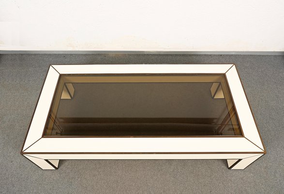 Mid-Century Italian Brass & White Formica Coffee Table, 1970s-JDR-1449585