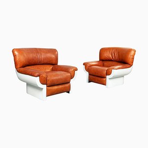 Mid-Century Italian Brown Leather Flou Armchairs by Betti for Habitat IDS, 1970s, Set of 2-GDD-1325527