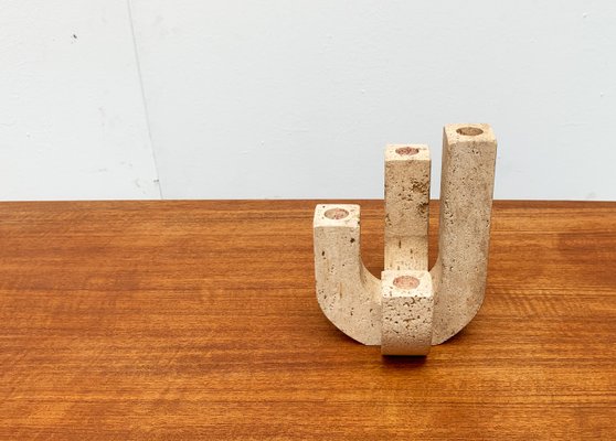 Mid-Century Italian Brutalist Travertine Candleholder by Fratelli Mannelli for Travertine Rapolano