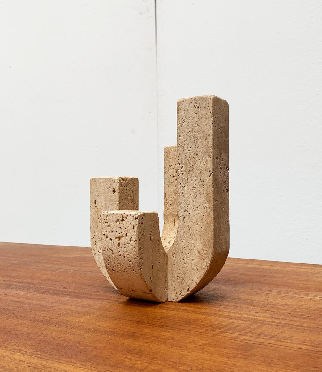 Mid-Century Italian Brutalist Travertine Candleholder by Fratelli Mannelli for Travertine Rapolano