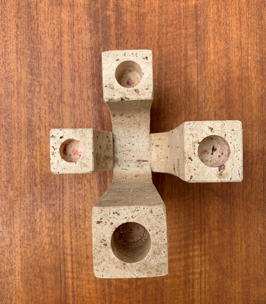 Mid-Century Italian Brutalist Travertine Candleholder by Fratelli Mannelli for Travertine Rapolano