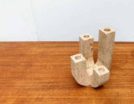 Mid-Century Italian Brutalist Travertine Candleholder by Fratelli Mannelli for Travertine Rapolano