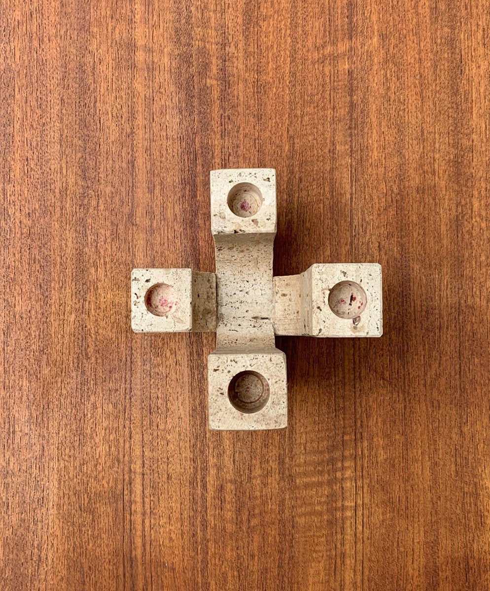 Mid-Century Italian Brutalist Travertine Candleholder by Fratelli Mannelli for Travertine Rapolano