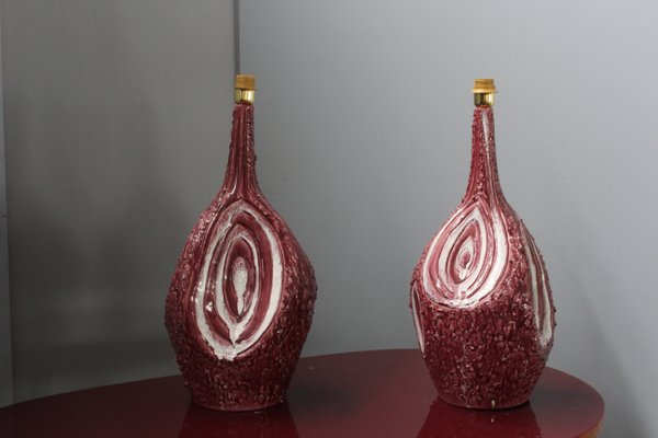 Mid-Century Italian Burgundy Ceramic Table Lamps, 1960s, Set of 2-HZ-580105