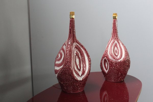 Mid-Century Italian Burgundy Ceramic Table Lamps, 1960s, Set of 2-HZ-580105