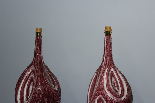 Mid-Century Italian Burgundy Ceramic Table Lamps, 1960s, Set of 2-HZ-580105