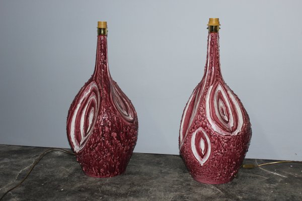 Mid-Century Italian Burgundy Ceramic Table Lamps, 1960s, Set of 2-HZ-580105