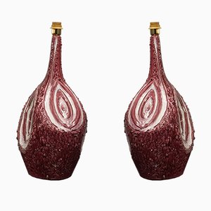 Mid-Century Italian Burgundy Ceramic Table Lamps, 1960s, Set of 2-HZ-580105