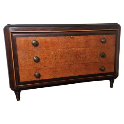 Mid-Century Italian Burl Walnut, Brass & Bronze Chest of Drawers-EUP-1092715