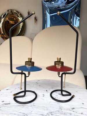 Mid-Century Italian Candleholders in Lacquered Metal and Brass, 1950s, Set of 2-FUE-958873