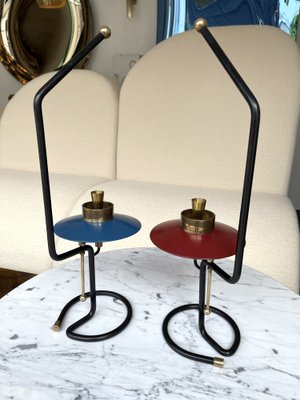 Mid-Century Italian Candleholders in Lacquered Metal and Brass, 1950s, Set of 2-FUE-958873